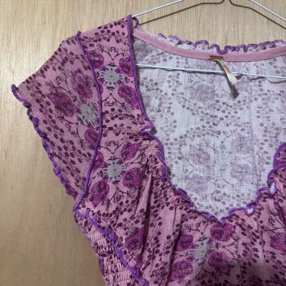 NEW Free People Oh My Baby Tee in Lilac Combo Fitted Cropped Scoop Neck - Picture 5 of 8